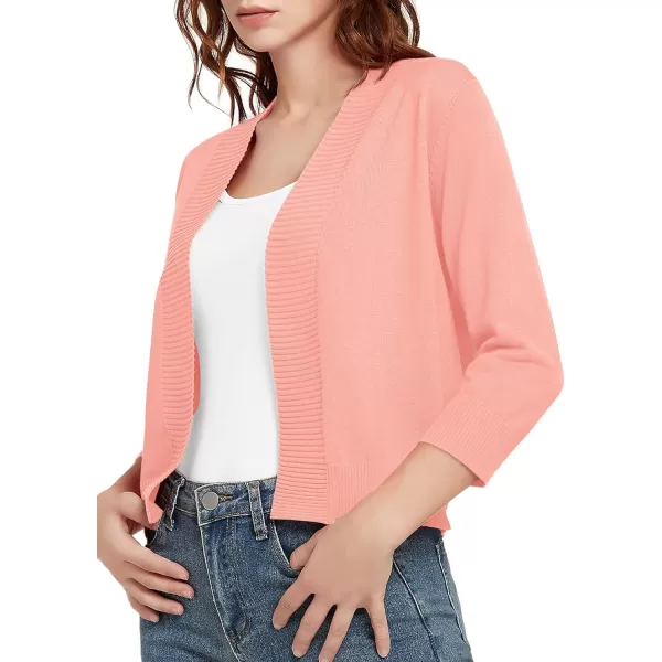 Urban CoCo Womens 34 Sleeve Cropped Cardigan Sweater Lightweight Open Front Shrug for DressesPink