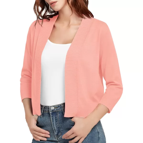 Urban CoCo Womens 34 Sleeve Cropped Cardigan Sweater Lightweight Open Front Shrug for DressesPink