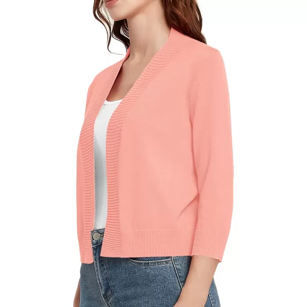 Urban CoCo Womens 34 Sleeve Cropped Cardigan Sweater Lightweight Open Front Shrug for DressesPink