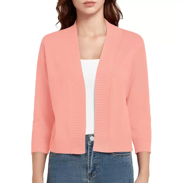 Urban CoCo Womens 34 Sleeve Cropped Cardigan Sweater Lightweight Open Front Shrug for DressesPink