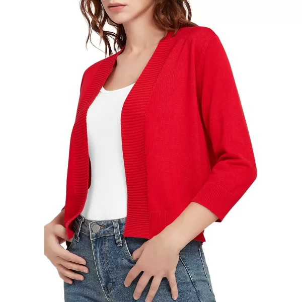 Urban CoCo Womens 34 Sleeve Cropped Cardigan Sweater Lightweight Open Front Shrug for DressesRed