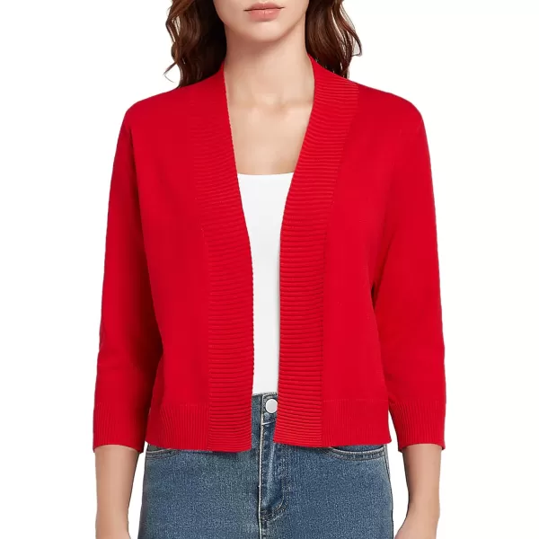 Urban CoCo Womens 34 Sleeve Cropped Cardigan Sweater Lightweight Open Front Shrug for DressesRed