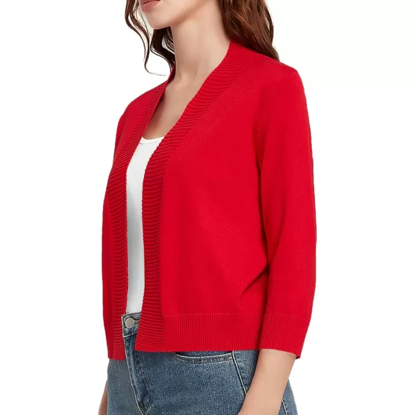 Urban CoCo Womens 34 Sleeve Cropped Cardigan Sweater Lightweight Open Front Shrug for DressesRed