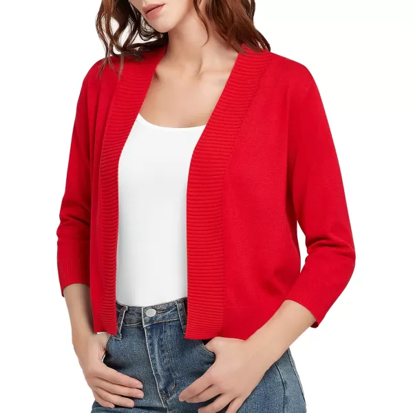 Urban CoCo Womens 34 Sleeve Cropped Cardigan Sweater Lightweight Open Front Shrug for DressesRed
