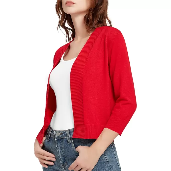 Urban CoCo Womens 34 Sleeve Cropped Cardigan Sweater Lightweight Open Front Shrug for DressesRed