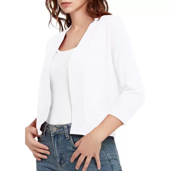 Urban CoCo Womens 34 Sleeve Cropped Cardigan Sweater Lightweight Open Front Shrug for DressesWhite
