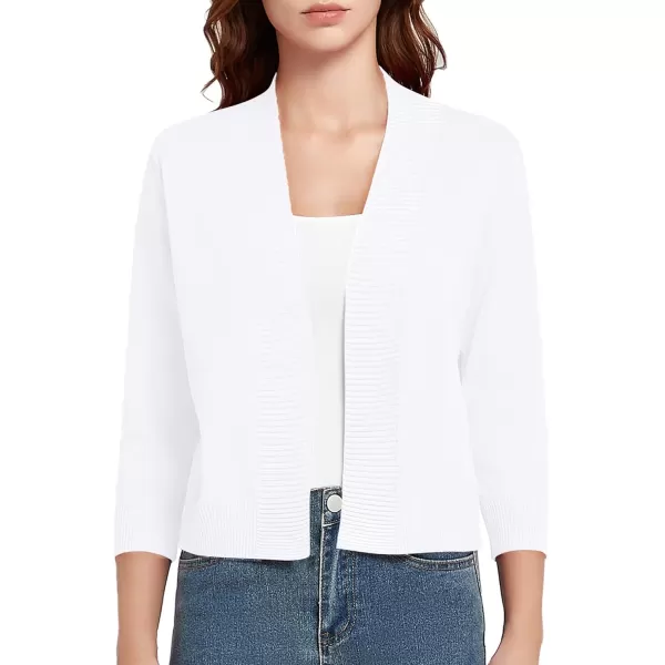Urban CoCo Womens 34 Sleeve Cropped Cardigan Sweater Lightweight Open Front Shrug for DressesWhite