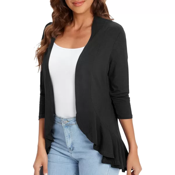 Urban CoCo Womens Casual Lightweight Open Front Cardigan Soft Draped Ruffles 34 SleeveBlack