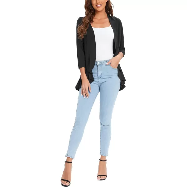 Urban CoCo Womens Casual Lightweight Open Front Cardigan Soft Draped Ruffles 34 SleeveBlack