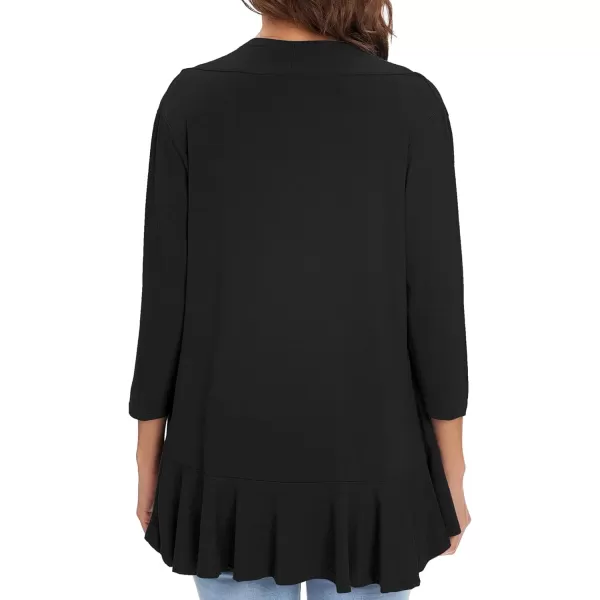 Urban CoCo Womens Casual Lightweight Open Front Cardigan Soft Draped Ruffles 34 SleeveBlack
