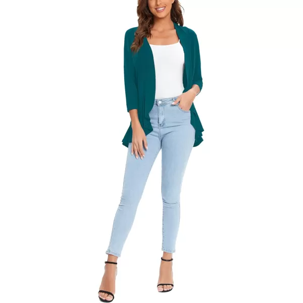 Urban CoCo Womens Casual Lightweight Open Front Cardigan Soft Draped Ruffles 34 SleeveDark Teal