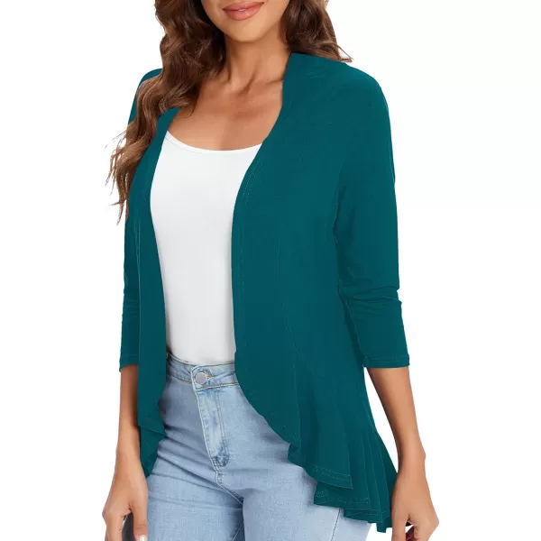 Urban CoCo Womens Casual Lightweight Open Front Cardigan Soft Draped Ruffles 34 SleeveDark Teal