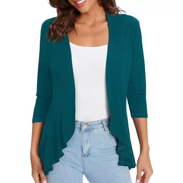 Urban CoCo Womens Casual Lightweight Open Front Cardigan Soft Draped Ruffles 34 SleeveDark Teal