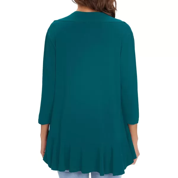 Urban CoCo Womens Casual Lightweight Open Front Cardigan Soft Draped Ruffles 34 SleeveDark Teal