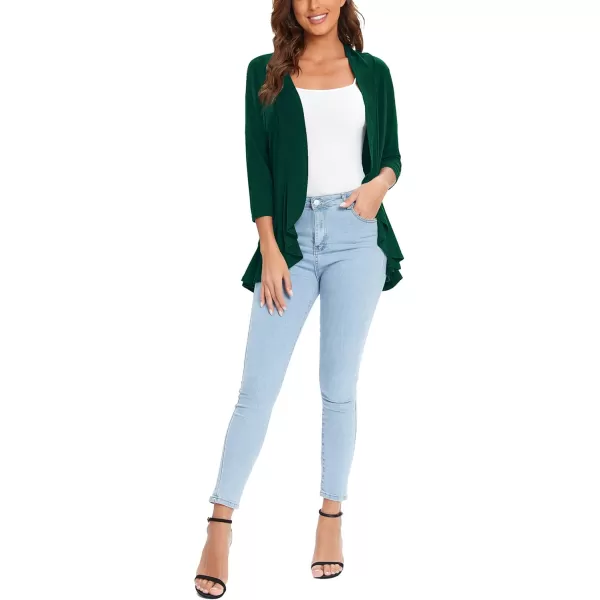 Urban CoCo Womens Casual Lightweight Open Front Cardigan Soft Draped Ruffles 34 SleeveDrak Green