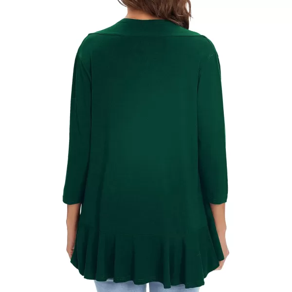 Urban CoCo Womens Casual Lightweight Open Front Cardigan Soft Draped Ruffles 34 SleeveDrak Green