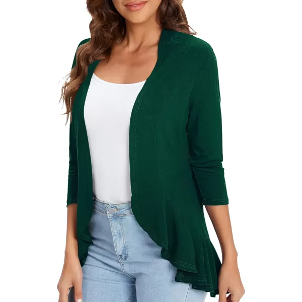 Urban CoCo Womens Casual Lightweight Open Front Cardigan Soft Draped Ruffles 34 SleeveDrak Green