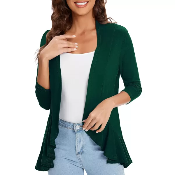 Urban CoCo Womens Casual Lightweight Open Front Cardigan Soft Draped Ruffles 34 SleeveDrak Green