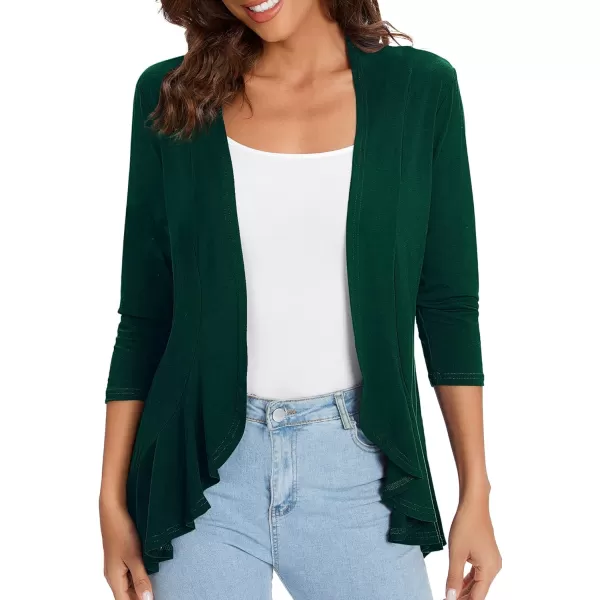 Urban CoCo Womens Casual Lightweight Open Front Cardigan Soft Draped Ruffles 34 SleeveDrak Green
