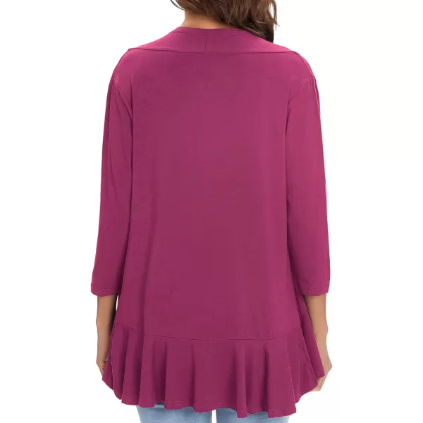 Urban CoCo Womens Casual Lightweight Open Front Cardigan Soft Draped Ruffles 34 SleeveFuchsia Rose