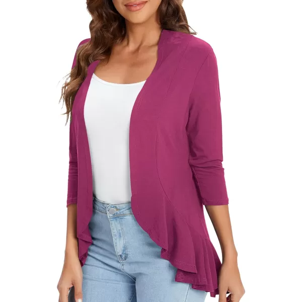 Urban CoCo Womens Casual Lightweight Open Front Cardigan Soft Draped Ruffles 34 SleeveFuchsia Rose