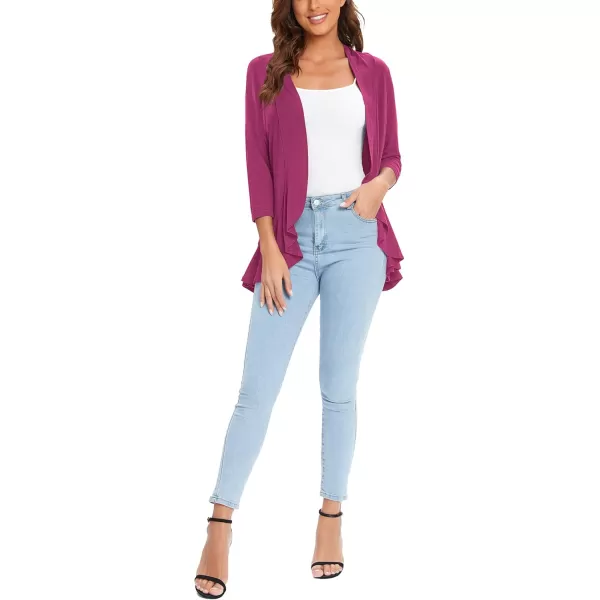 Urban CoCo Womens Casual Lightweight Open Front Cardigan Soft Draped Ruffles 34 SleeveFuchsia Rose