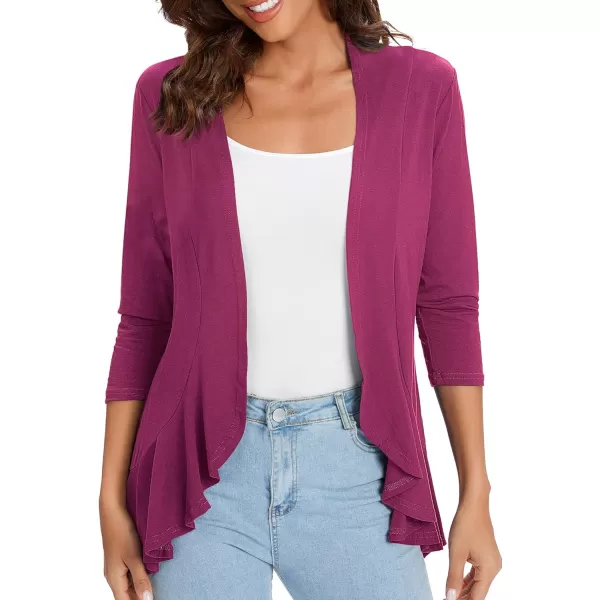 Urban CoCo Womens Casual Lightweight Open Front Cardigan Soft Draped Ruffles 34 SleeveFuchsia Rose
