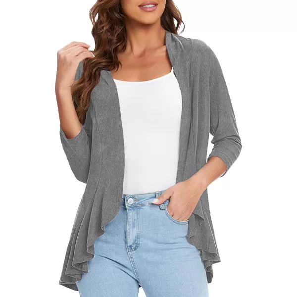 Urban CoCo Womens Casual Lightweight Open Front Cardigan Soft Draped Ruffles 34 SleeveGrey