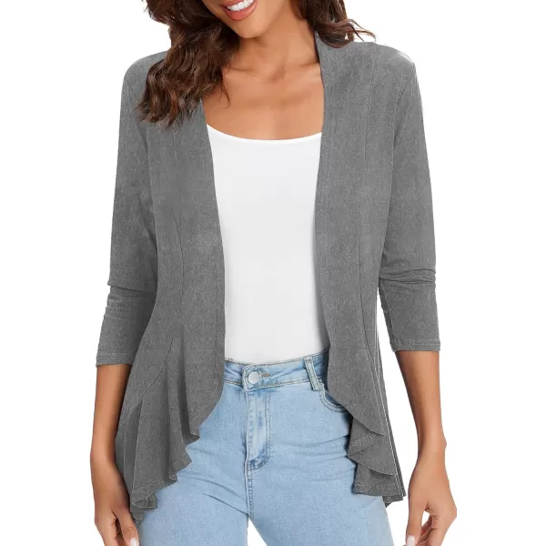Urban CoCo Womens Casual Lightweight Open Front Cardigan Soft Draped Ruffles 34 SleeveGrey