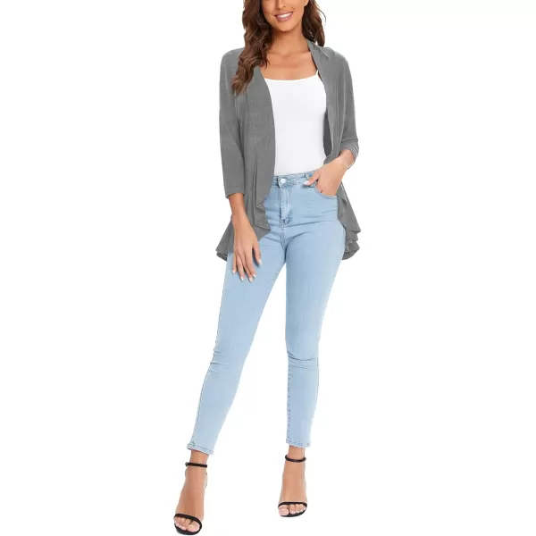 Urban CoCo Womens Casual Lightweight Open Front Cardigan Soft Draped Ruffles 34 SleeveGrey