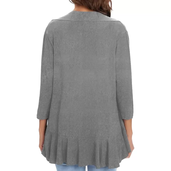 Urban CoCo Womens Casual Lightweight Open Front Cardigan Soft Draped Ruffles 34 SleeveGrey