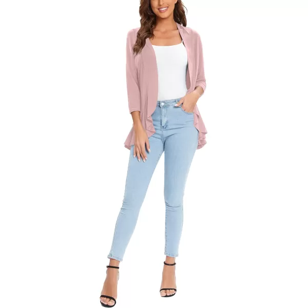 Urban CoCo Womens Casual Lightweight Open Front Cardigan Soft Draped Ruffles 34 SleeveLavender