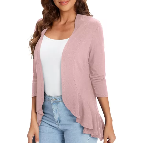 Urban CoCo Womens Casual Lightweight Open Front Cardigan Soft Draped Ruffles 34 SleeveLavender