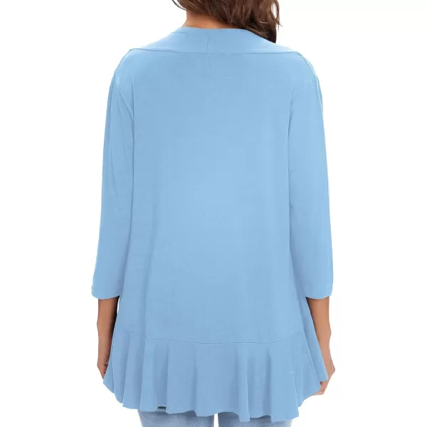Urban CoCo Womens Casual Lightweight Open Front Cardigan Soft Draped Ruffles 34 SleeveLight Blue