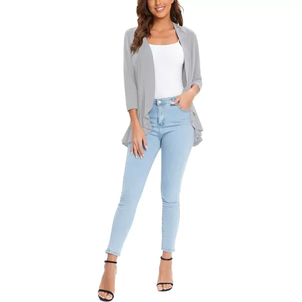 Urban CoCo Womens Casual Lightweight Open Front Cardigan Soft Draped Ruffles 34 SleeveLight Grey