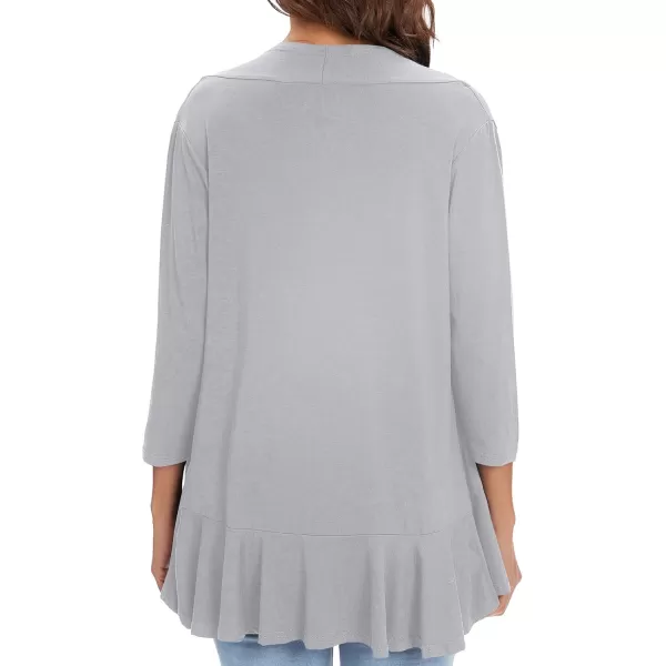 Urban CoCo Womens Casual Lightweight Open Front Cardigan Soft Draped Ruffles 34 SleeveLight Grey