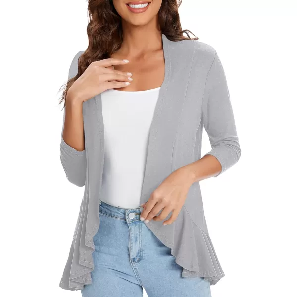 Urban CoCo Womens Casual Lightweight Open Front Cardigan Soft Draped Ruffles 34 SleeveLight Grey
