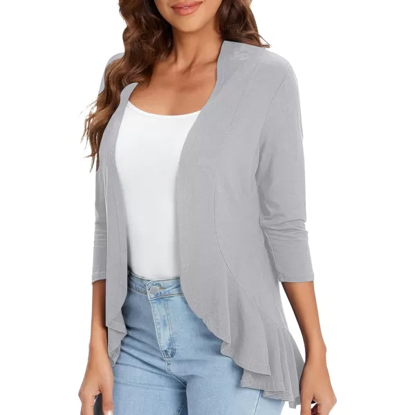 Urban CoCo Womens Casual Lightweight Open Front Cardigan Soft Draped Ruffles 34 SleeveLight Grey