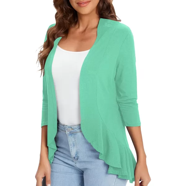 Urban CoCo Womens Casual Lightweight Open Front Cardigan Soft Draped Ruffles 34 SleeveMint