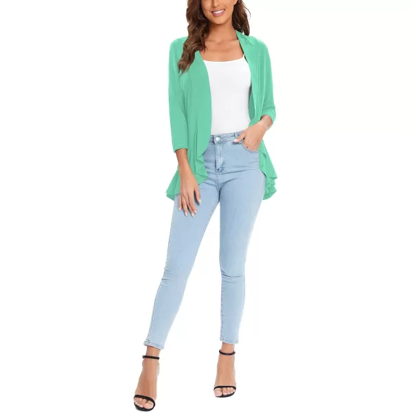 Urban CoCo Womens Casual Lightweight Open Front Cardigan Soft Draped Ruffles 34 SleeveMint