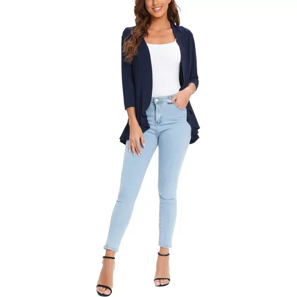 Urban CoCo Womens Casual Lightweight Open Front Cardigan Soft Draped Ruffles 34 SleeveNavy Blue