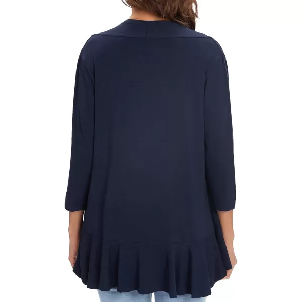 Urban CoCo Womens Casual Lightweight Open Front Cardigan Soft Draped Ruffles 34 SleeveNavy Blue
