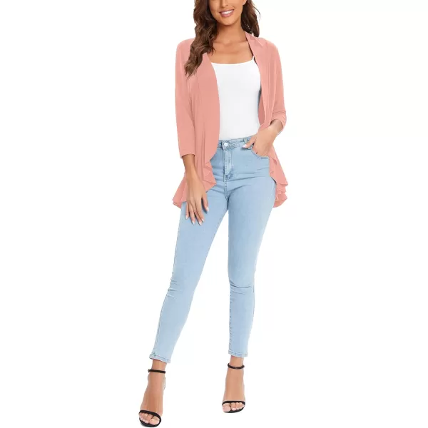 Urban CoCo Womens Casual Lightweight Open Front Cardigan Soft Draped Ruffles 34 SleevePink