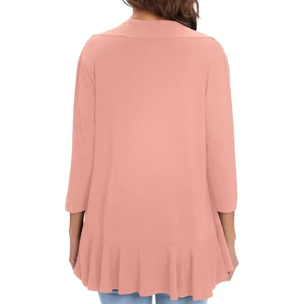 Urban CoCo Womens Casual Lightweight Open Front Cardigan Soft Draped Ruffles 34 SleevePink