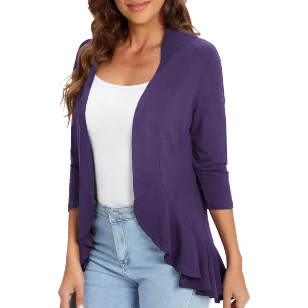 Urban CoCo Womens Casual Lightweight Open Front Cardigan Soft Draped Ruffles 34 SleevePurple