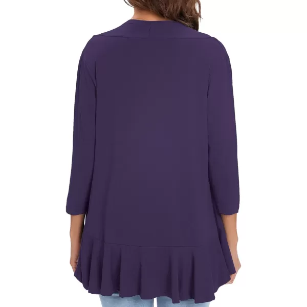 Urban CoCo Womens Casual Lightweight Open Front Cardigan Soft Draped Ruffles 34 SleevePurple