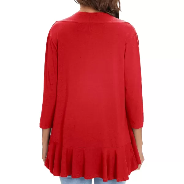 Urban CoCo Womens Casual Lightweight Open Front Cardigan Soft Draped Ruffles 34 SleeveRed