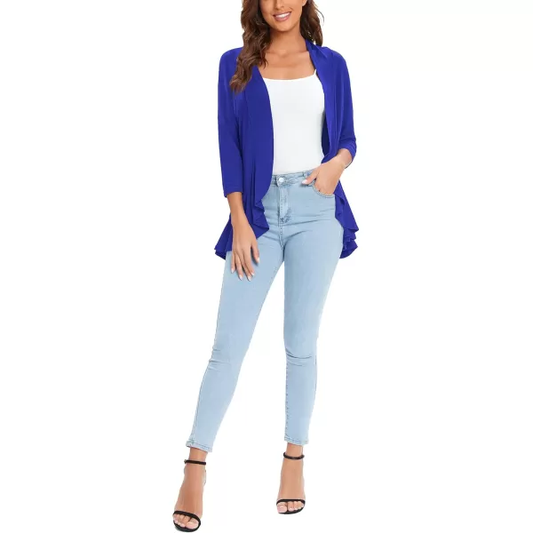 Urban CoCo Womens Casual Lightweight Open Front Cardigan Soft Draped Ruffles 34 SleeveRoyal Blue