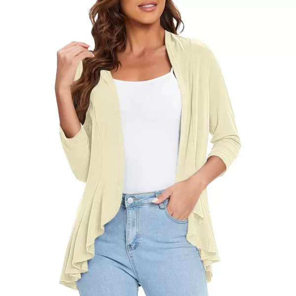 Urban CoCo Womens Casual Lightweight Open Front Cardigan Soft Draped Ruffles 34 SleeveSilver Mink