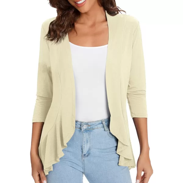 Urban CoCo Womens Casual Lightweight Open Front Cardigan Soft Draped Ruffles 34 SleeveSilver Mink